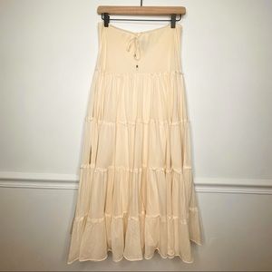 Bohemian Tiered Lagen Silk Blend Maxi-Length Skirt in Cream S